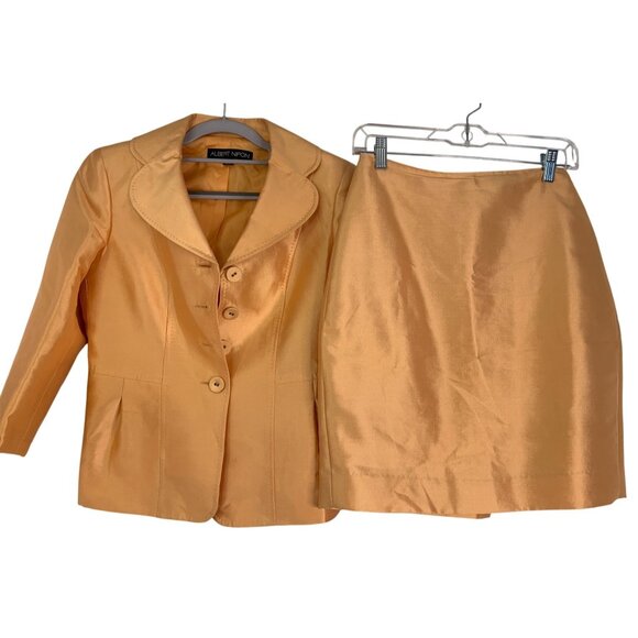VTG Albert Nipon Silk Wool Blend Two-Piece Skirt Jacket Suit Set Size 4 RF10606 - Picture 7 of 9